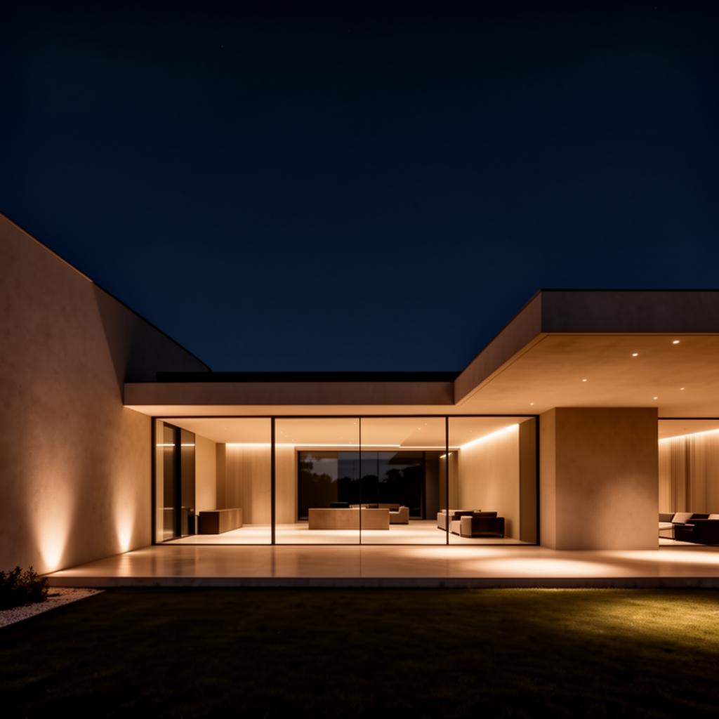 Modern estate at dusk