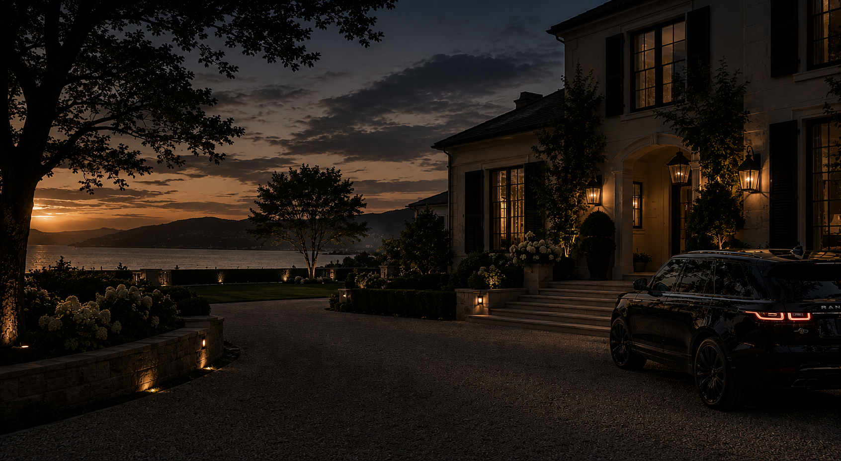 Private estate at dusk